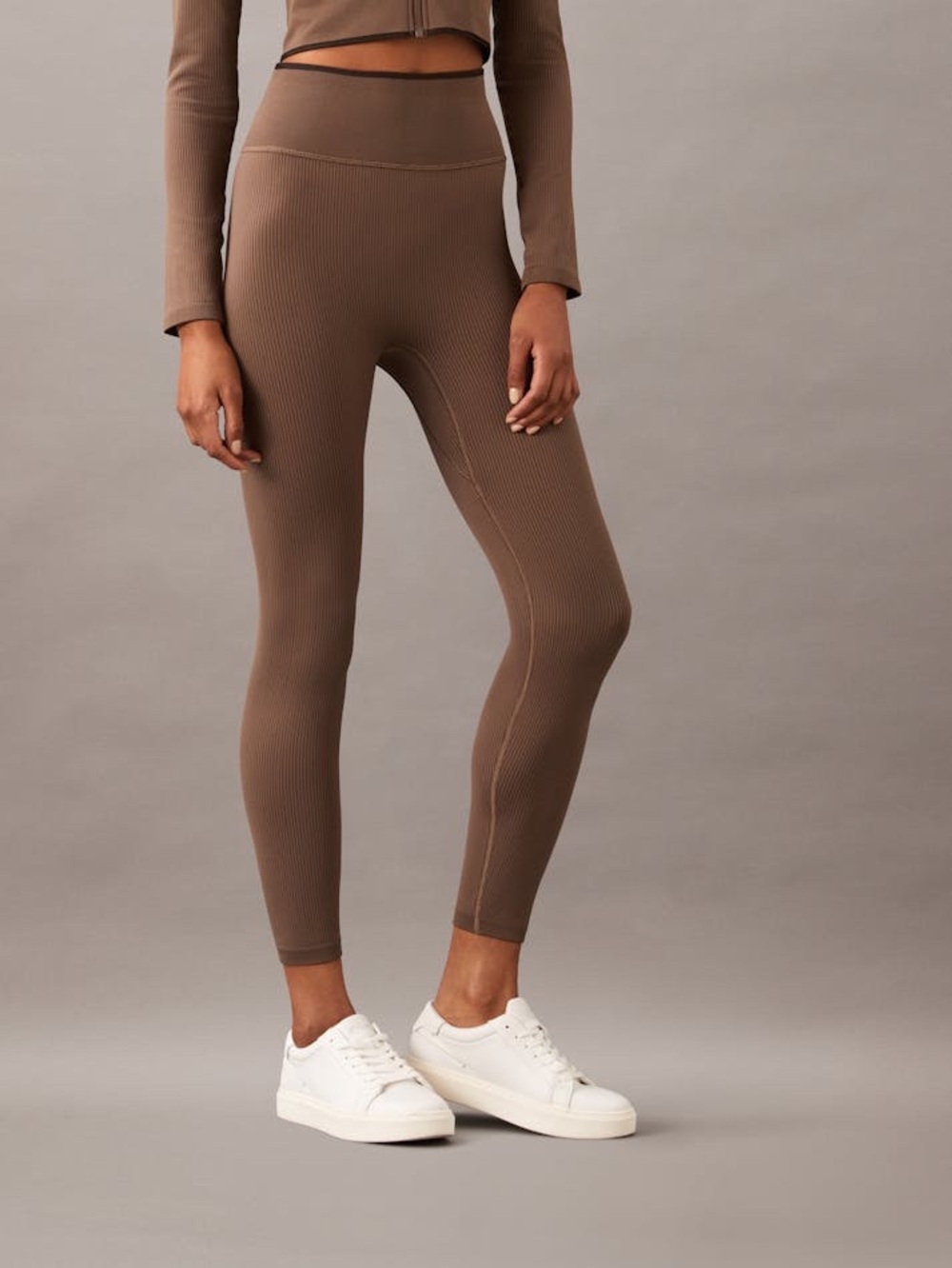 Calvin Klein Ribbed High-Waist Leggings in Brown